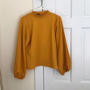 Zara Mock neck balloon sleeve mustard top